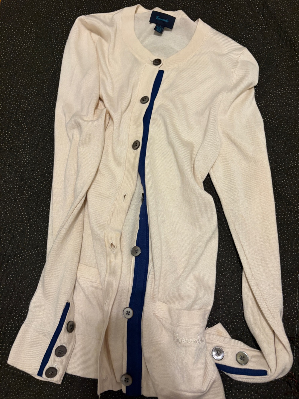 Faconnable Cream Cardigan with Navy Trim